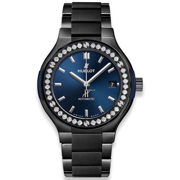 Classic Fusion 38 mm Integrated Bracelet Ceramic Blue Diamonds